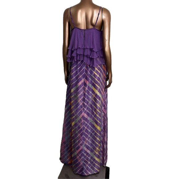 Calypso St Barth 100% Silk Purple Sleeveless Tie Dye Maxi Dress Ruffle Top Sz S - Picture 5 of 13